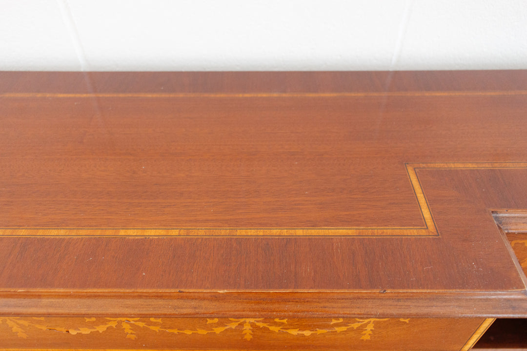 vintage English regency open bookcase with inlay