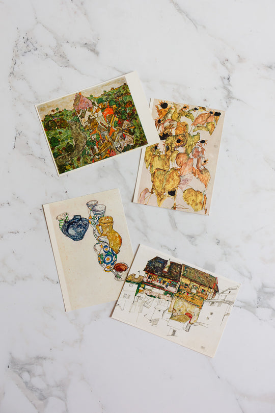 set of 4 vintage french Egon Schiele postcards
