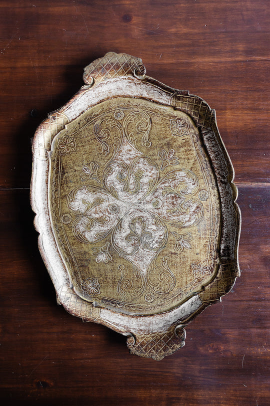 vintage italian gold and white florentine tray