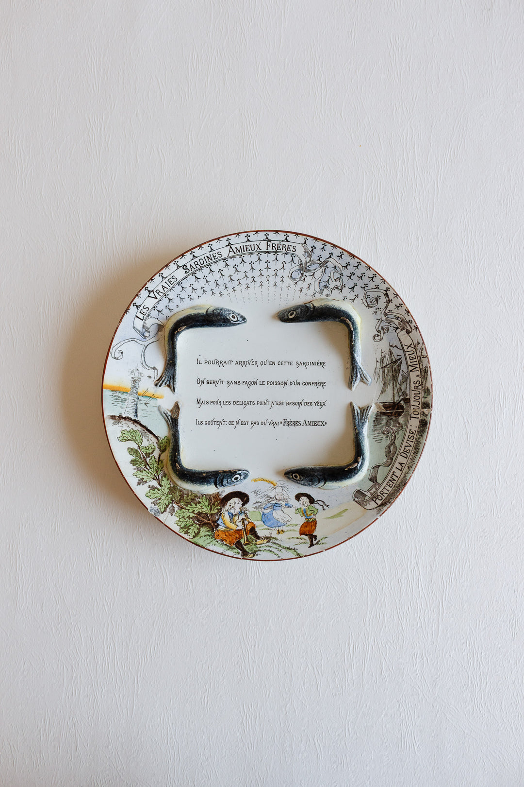 rare 19th century frères amieux majolica sardine plate