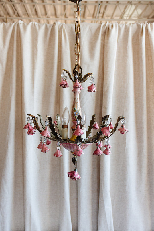 vintage Italian Capodimonte porcelain and brass chandelier