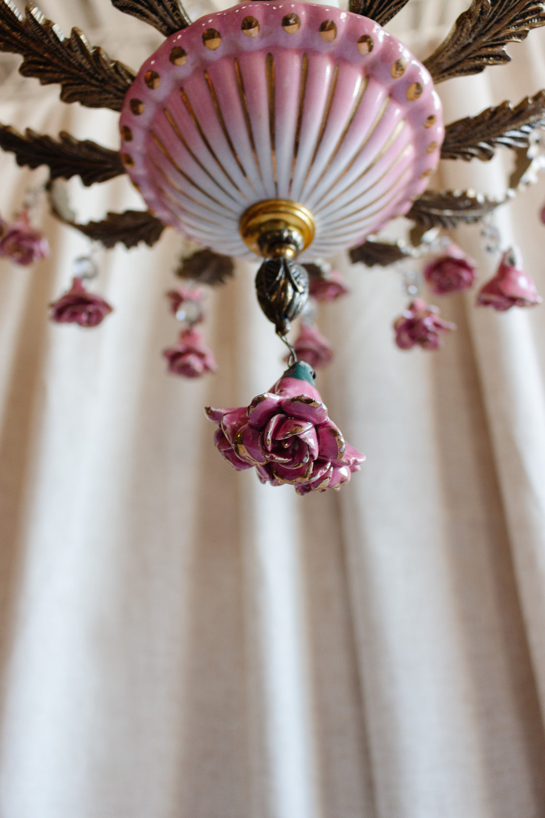 vintage Italian Capodimonte porcelain and brass chandelier