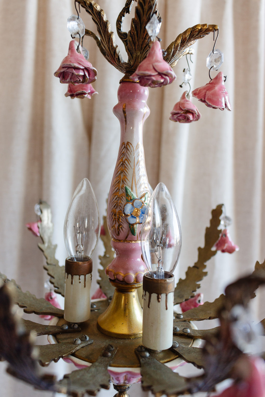 vintage Italian Capodimonte porcelain and brass chandelier