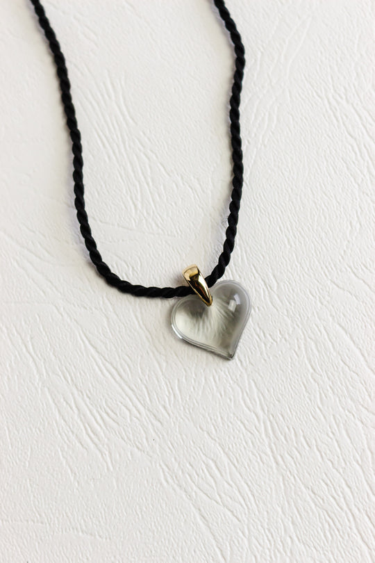 vintage lalique crystal heart necklace on cord