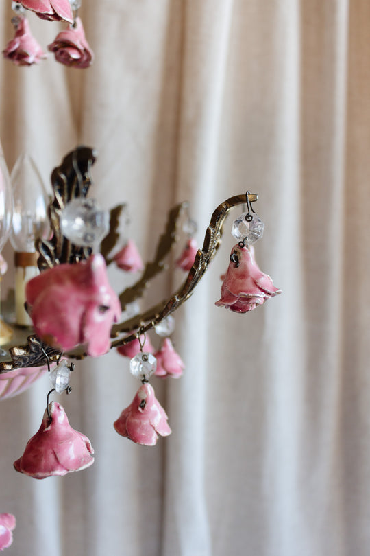 vintage Italian Capodimonte porcelain and brass chandelier