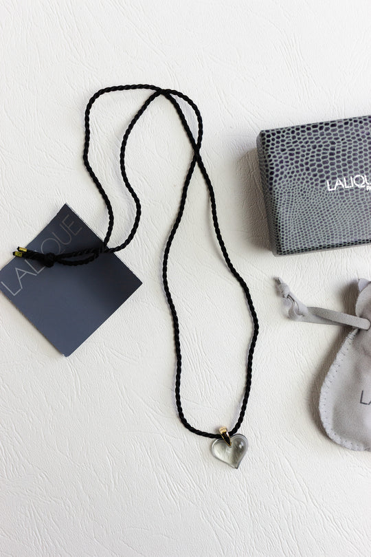 vintage lalique crystal heart necklace on cord