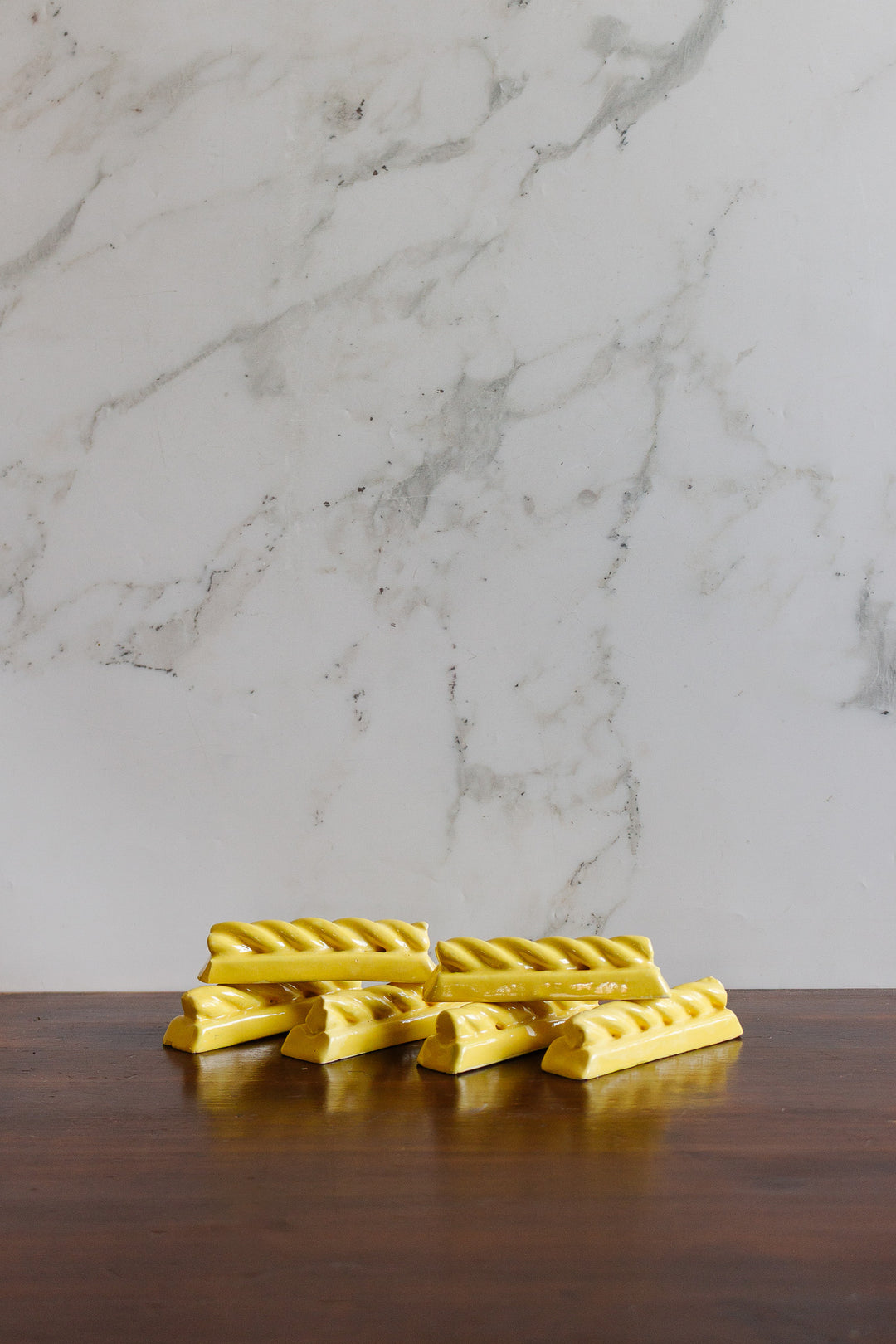 set of 6 vintage french yellow ceramic knife rests