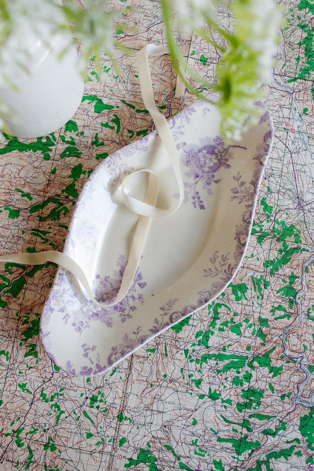 antique french Longwy violet Hanoi ravier