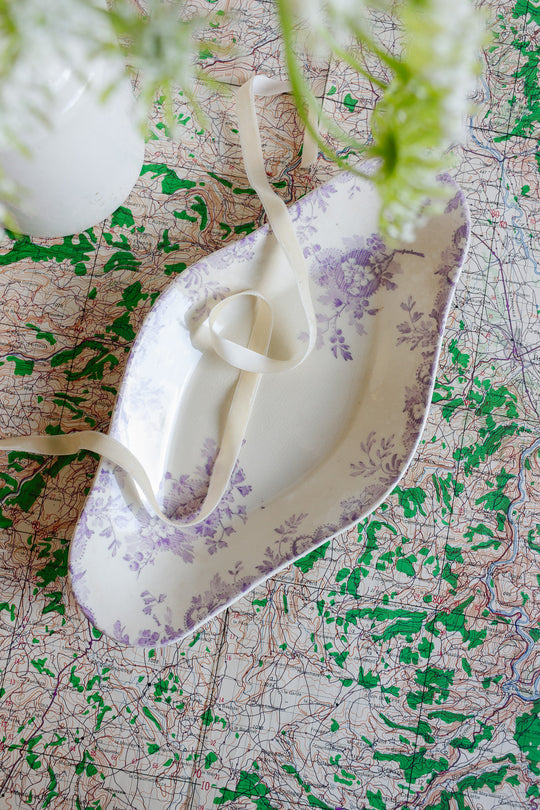 antique french Longwy violet Hanoi ravier