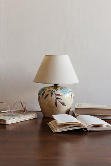 vintage french hand-painted artisanal pottery with shade