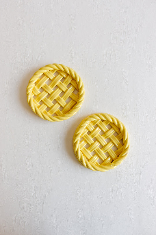 vintage french basketweave ceramic "sous-verre"