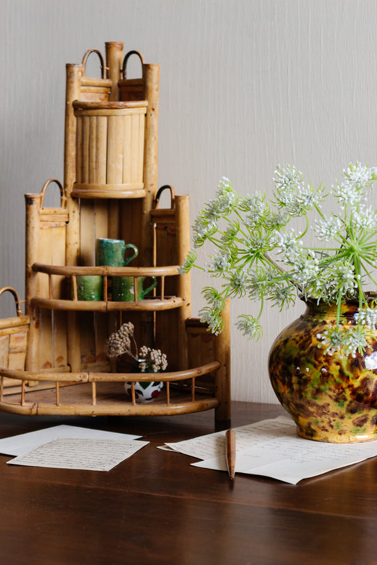vintage french bamboo corner shelf or spice rack