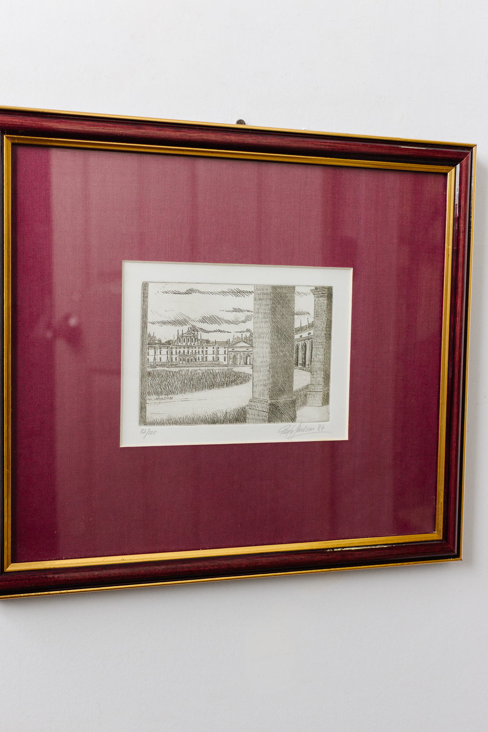 vintage italian woodblock print, landscape 1987
