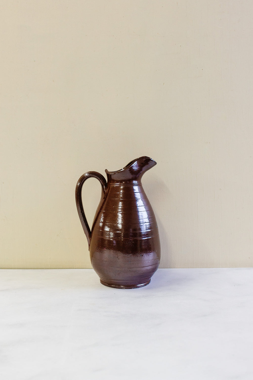 vintage french stoneware chestnut brown pitcher