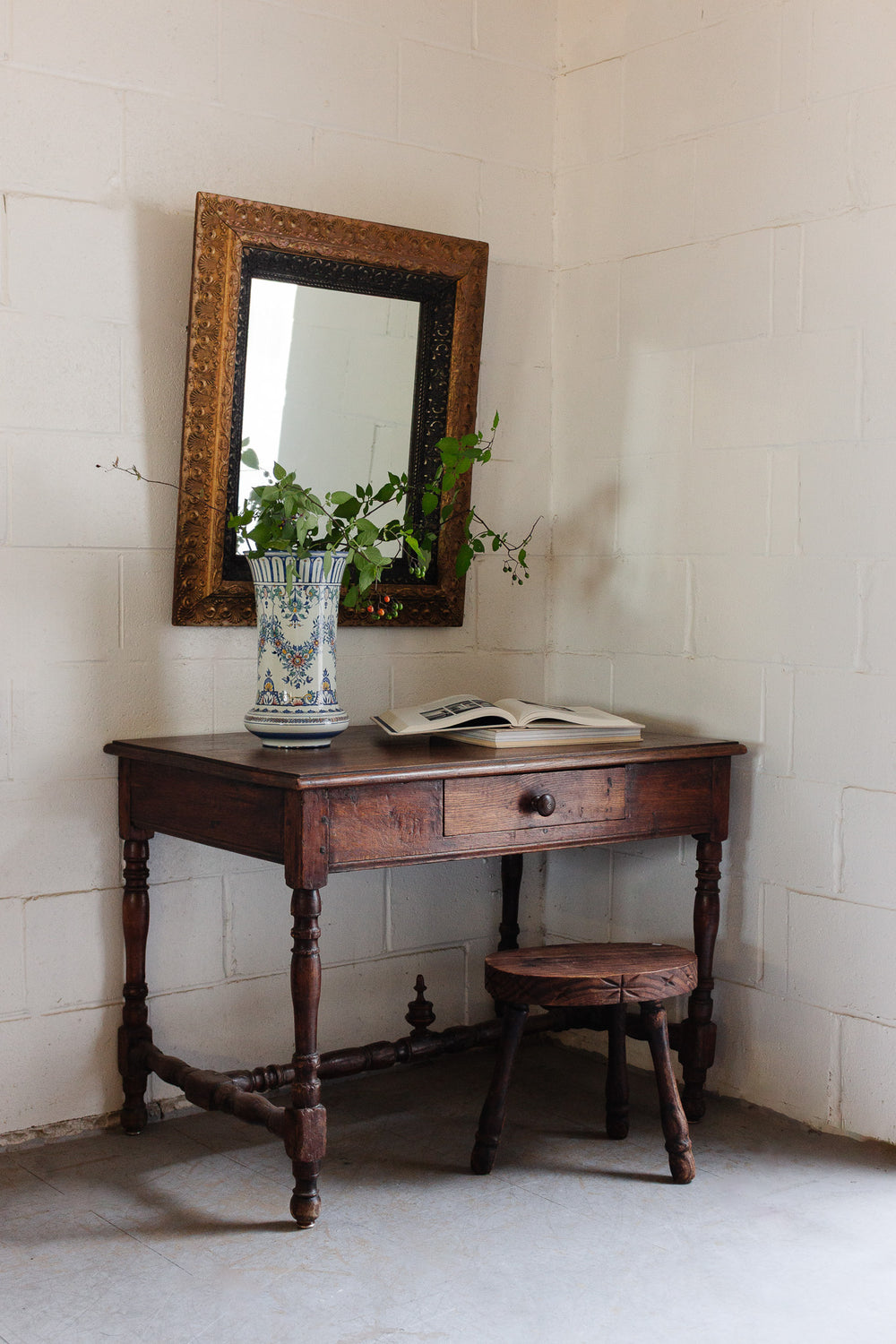 antique french wood and plaster framed mirror