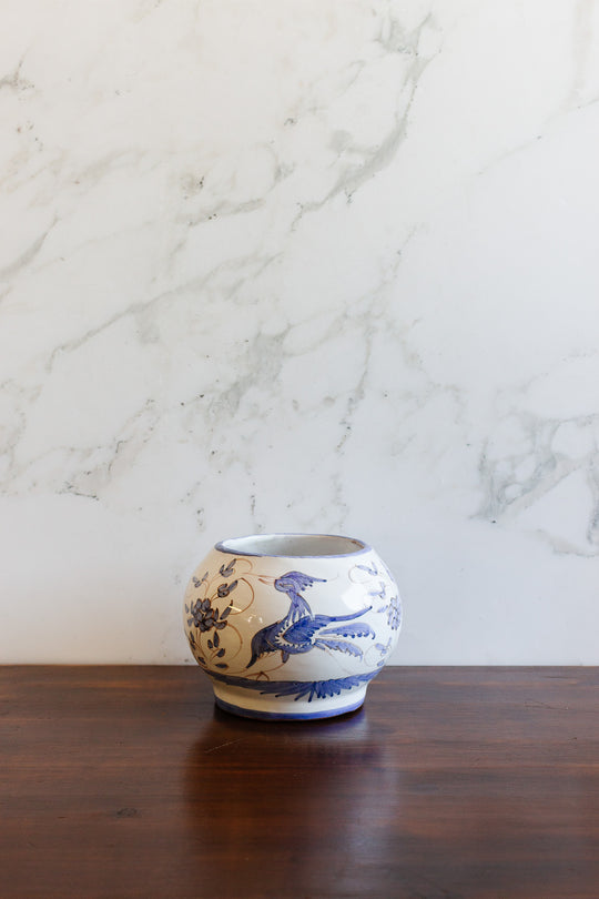 vintage french handpainted blue and white moustiers vase