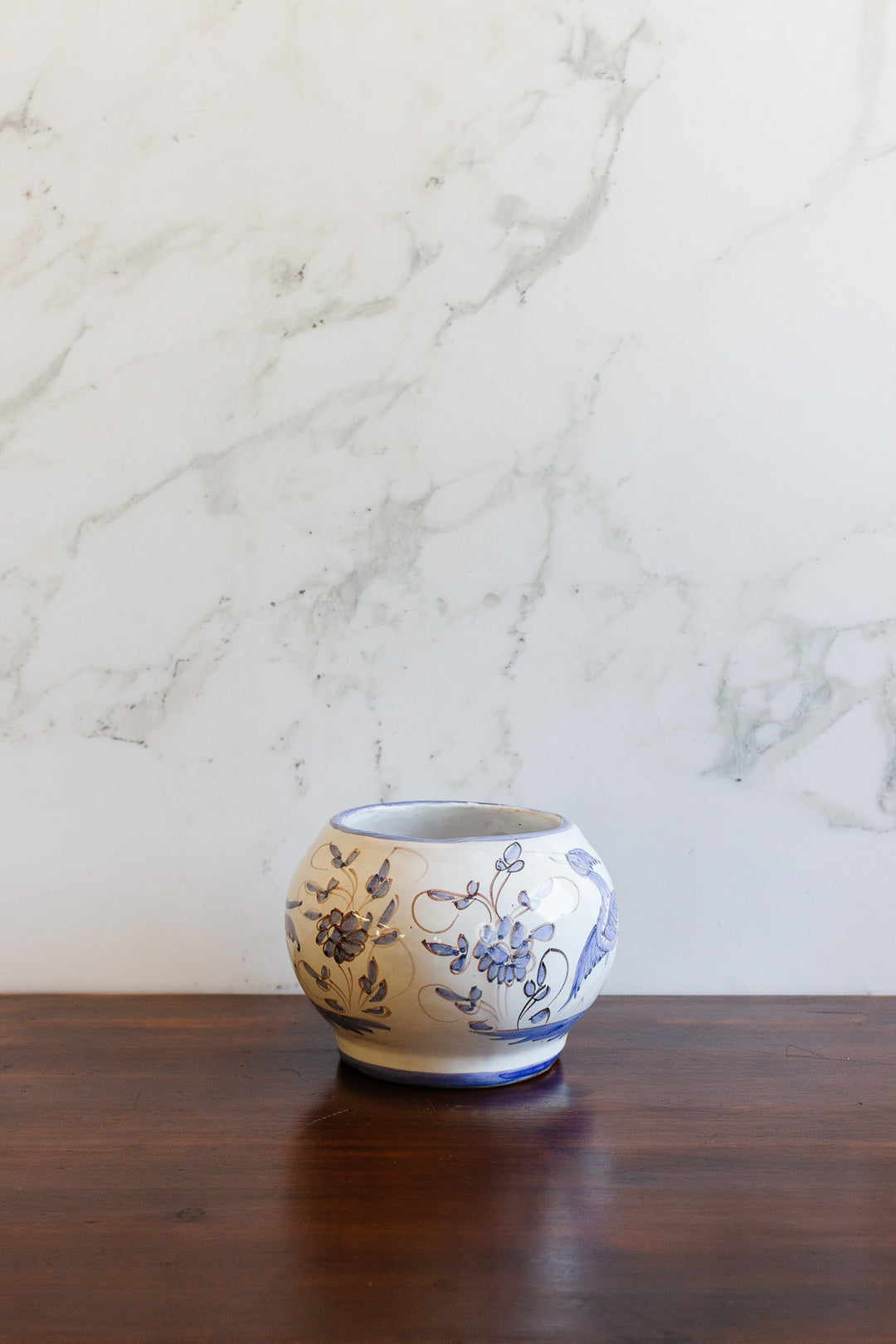 vintage french handpainted blue and white moustiers vase