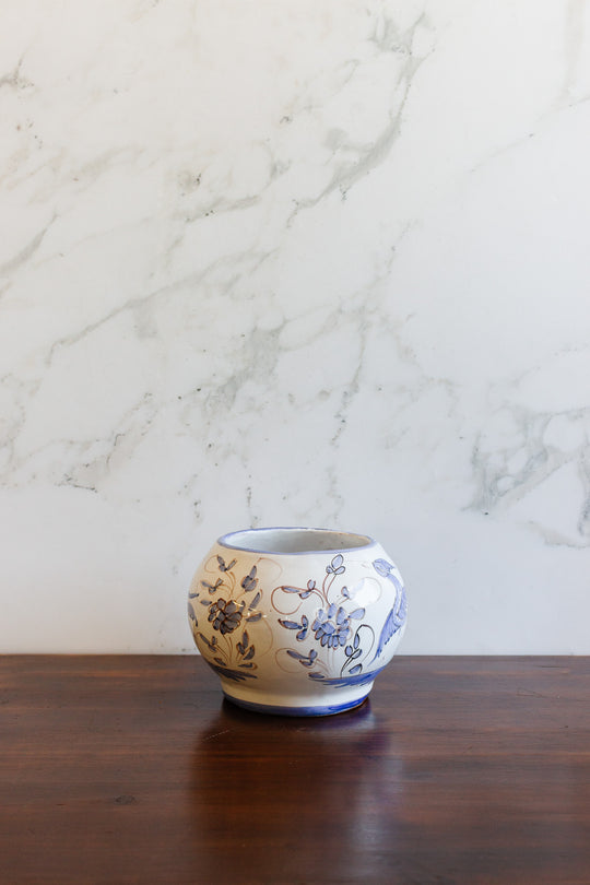 vintage french handpainted blue and white moustiers vase
