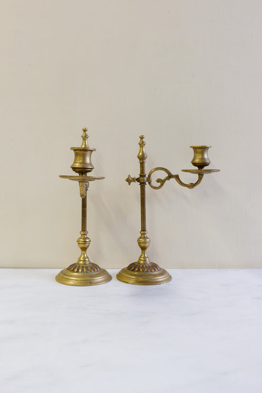 19th century french brass cantilever piano candlesticks, set of 2