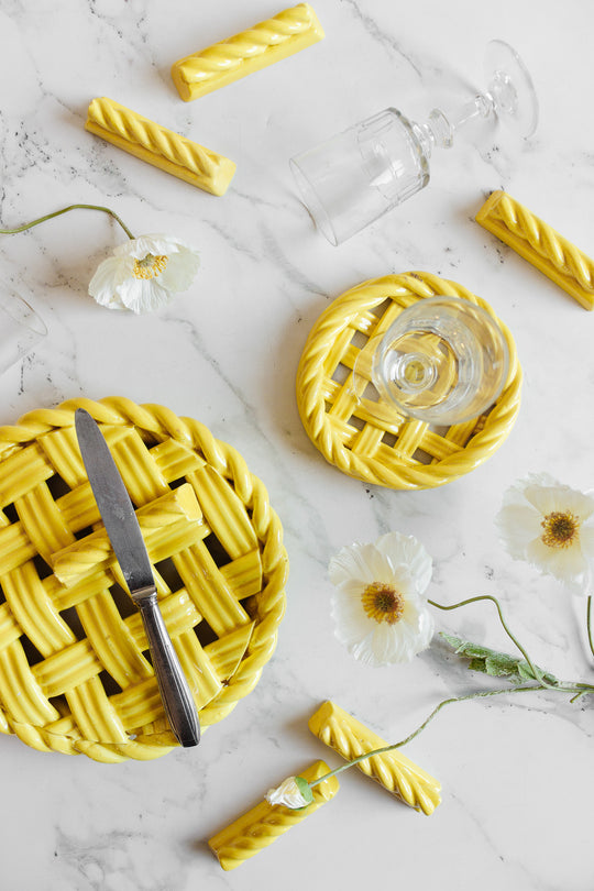 vintage french basketweave ceramic "sous-verre"