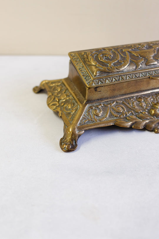 antique French brass stamp box