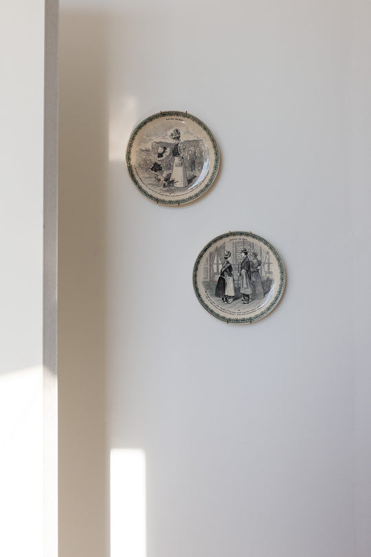 pair of antique hb & cie "bains de mer" talking plates