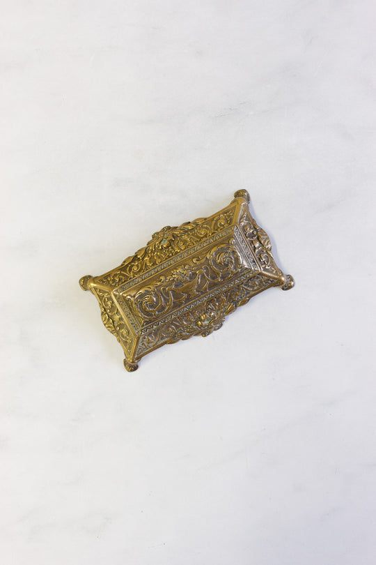 antique French brass stamp box