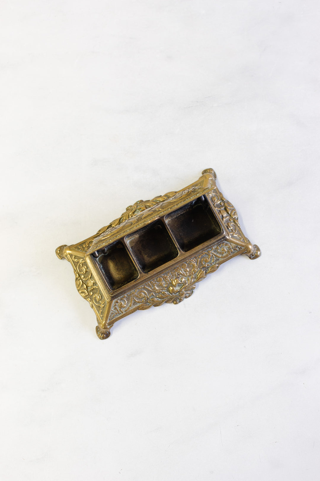 antique French brass stamp box