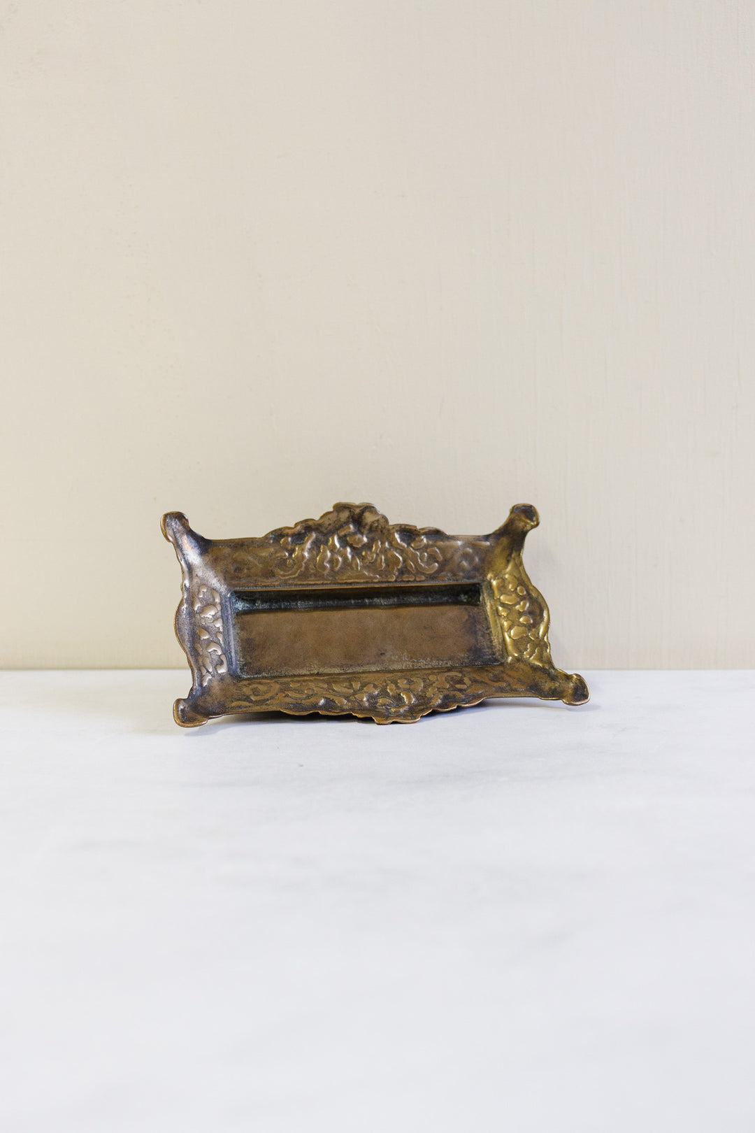 antique French brass stamp box