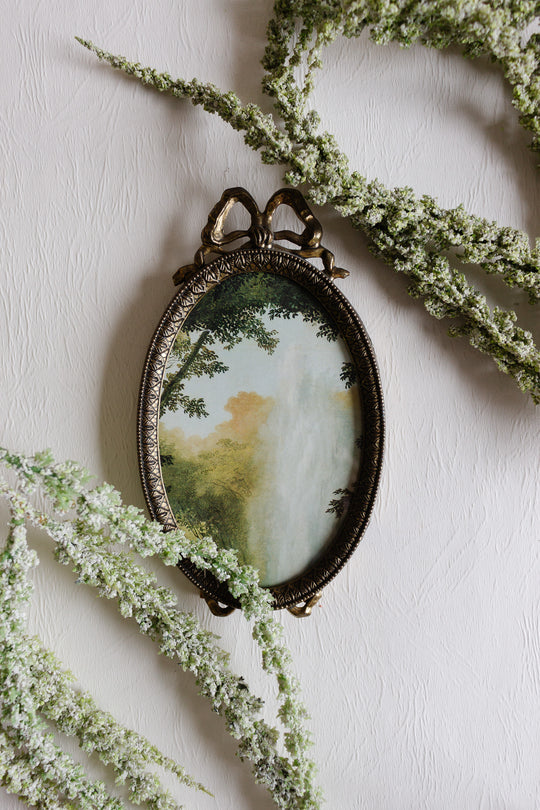 vintage italian brass picture frame with petit point artwork