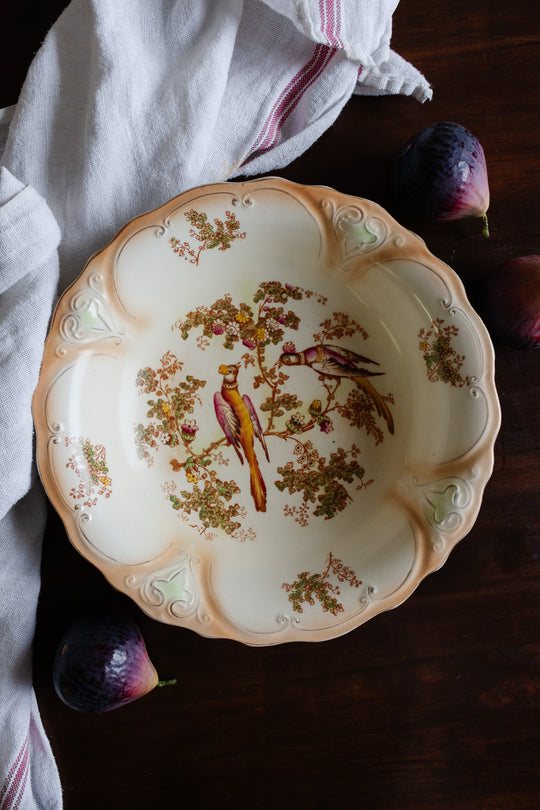antique crown ducalware birds of paradise hand painted serving bowl