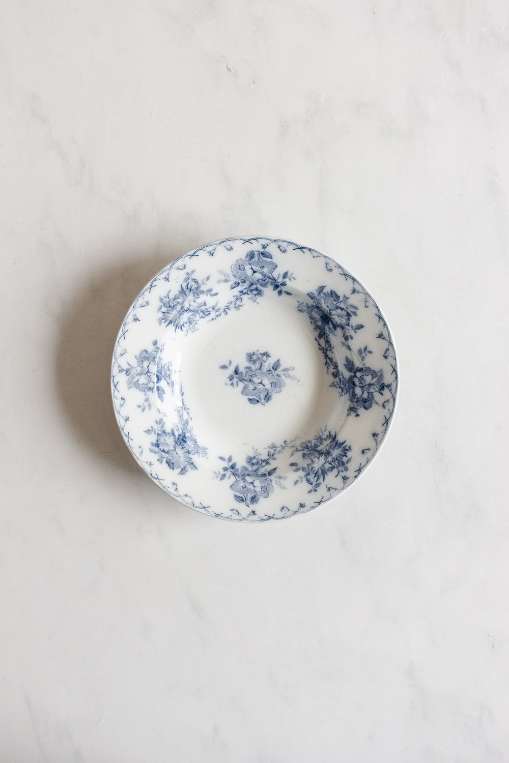 set of four vintage French blue and white transferware hanging plates