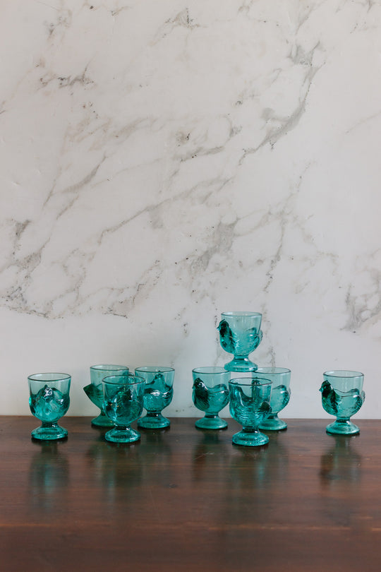 vintage french turquoise egg cups, set of 9