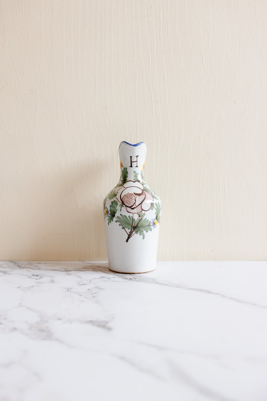 antique French Saint Clément pottery oil and vinegar cruet set