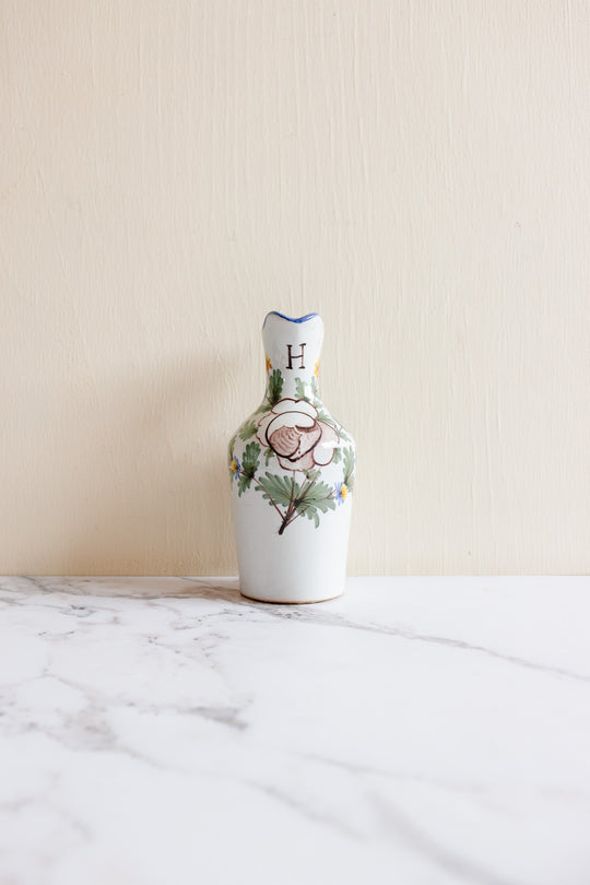 antique French Saint Clément pottery oil and vinegar cruet set