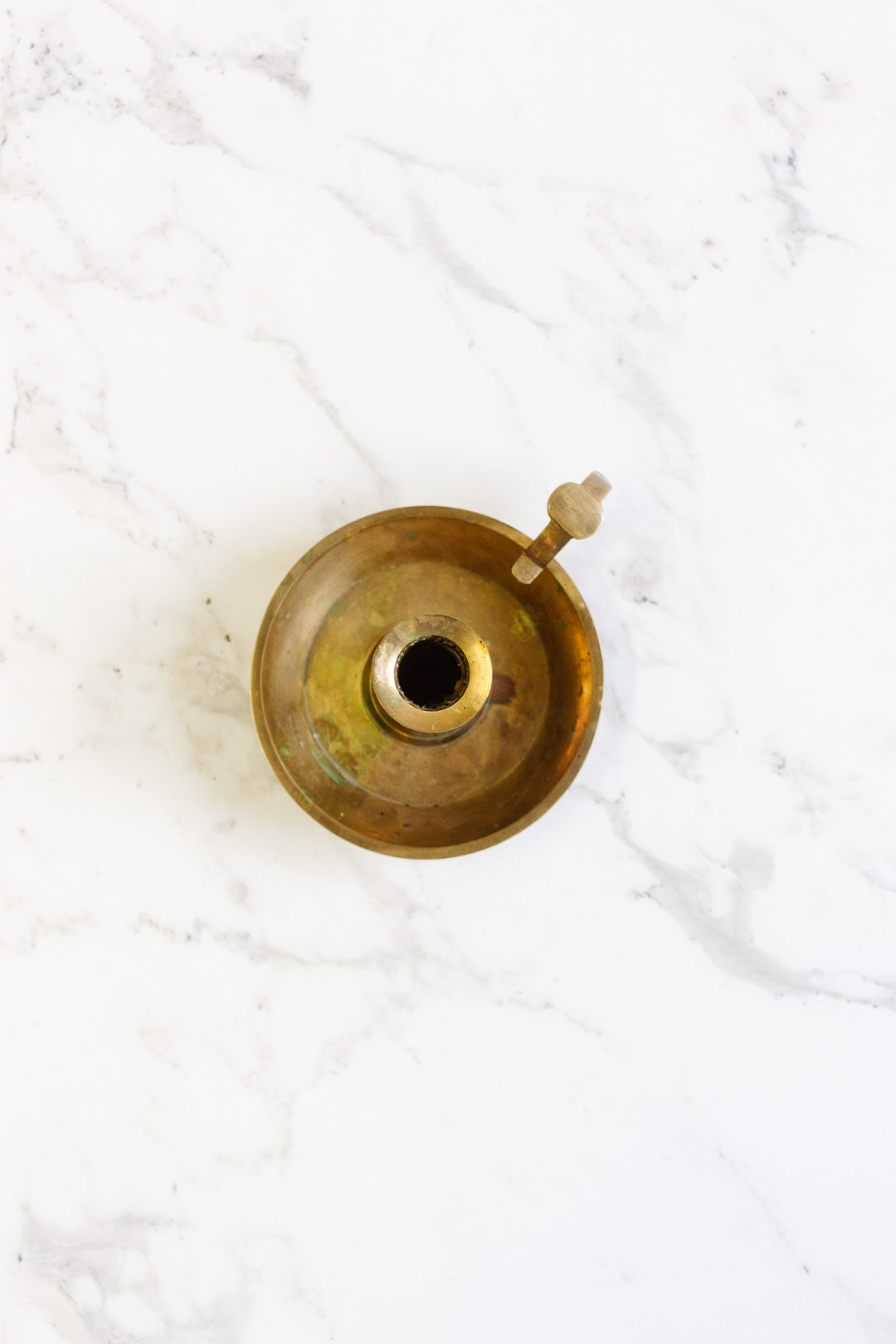 antique french brass chamberstick with ring handle