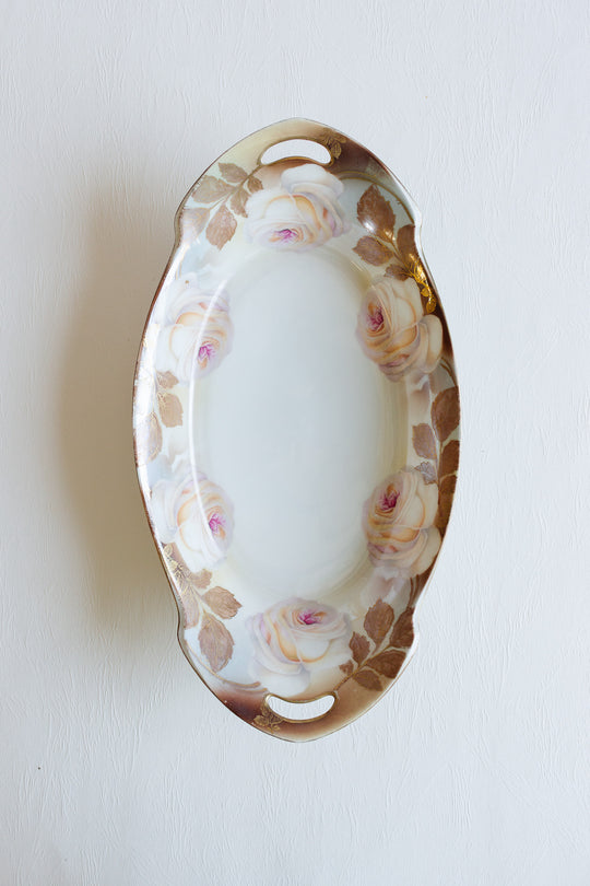 antique german floral painted relish dish