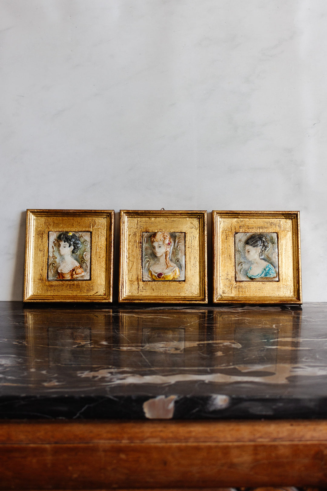 vintage hand painted italian ceramic florentine framed busts