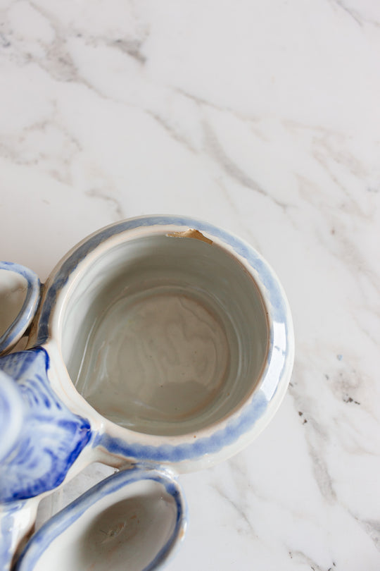 antique French Saint Clément pottery oil and vinegar cruet set