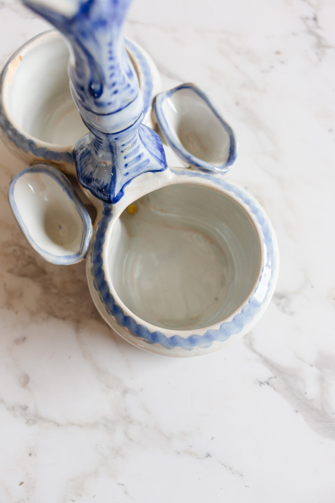 antique French Saint Clément pottery oil and vinegar cruet set