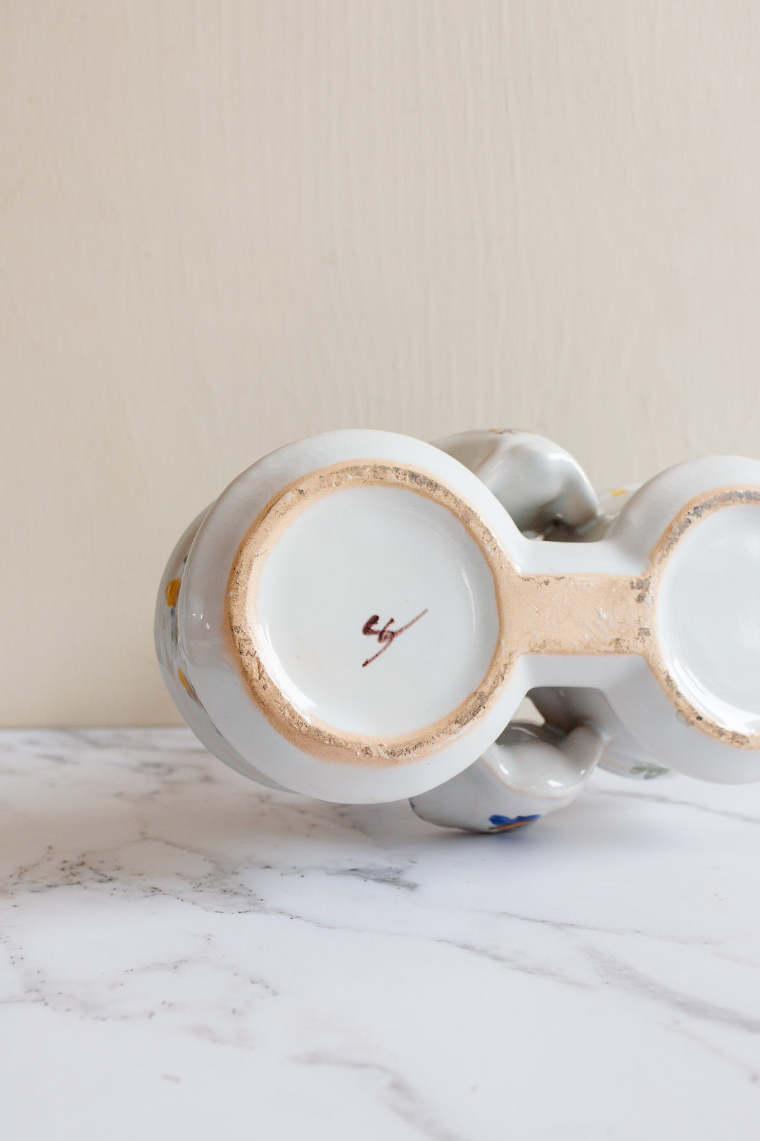 antique French Saint Clément pottery oil and vinegar cruet set