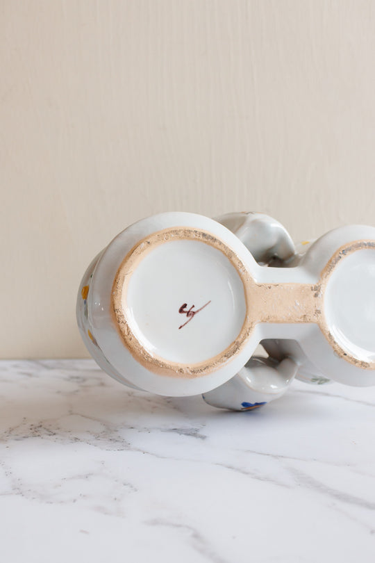 antique French Saint Clément pottery oil and vinegar cruet set