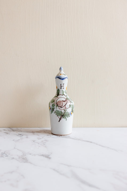 antique French Saint Clément pottery oil and vinegar cruet set