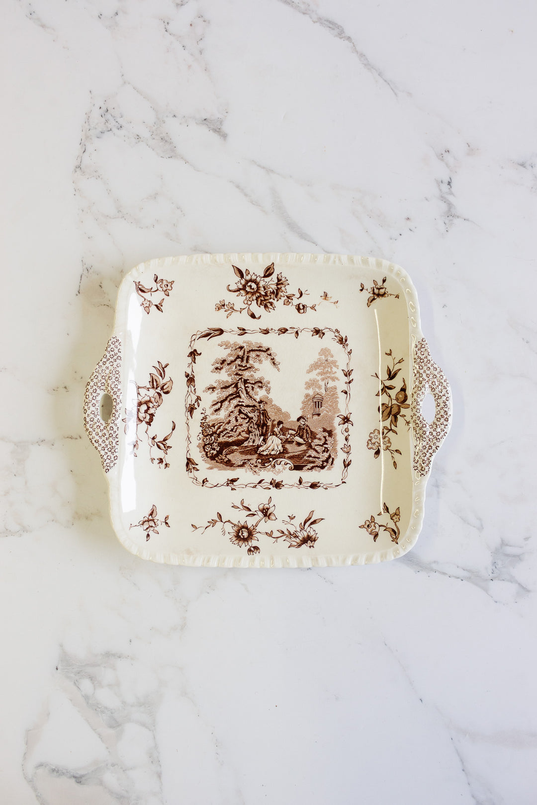 antique mason's square cake plate