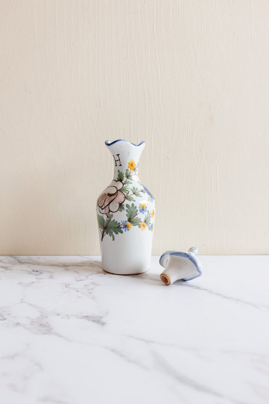 antique French Saint Clément pottery oil and vinegar cruet set