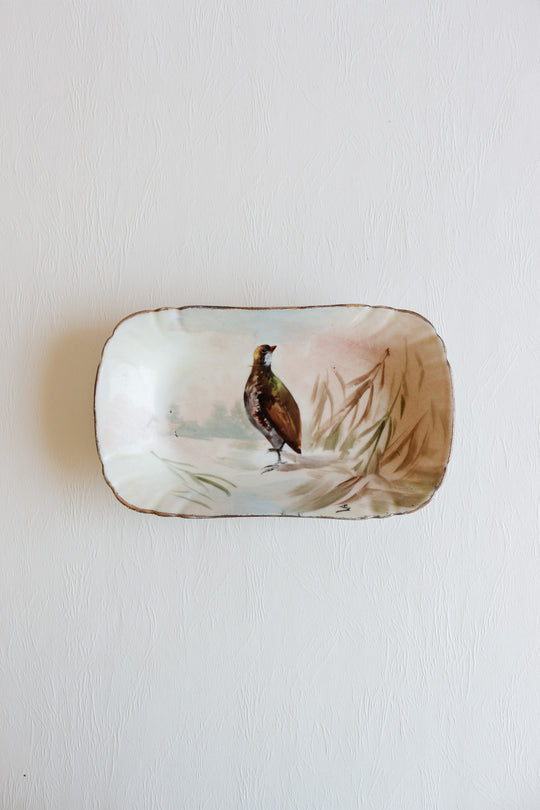 antique limoges hand painted quail dish circa 1900
