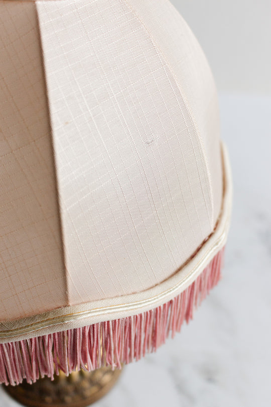 vintage french lamp with pink fringed shade