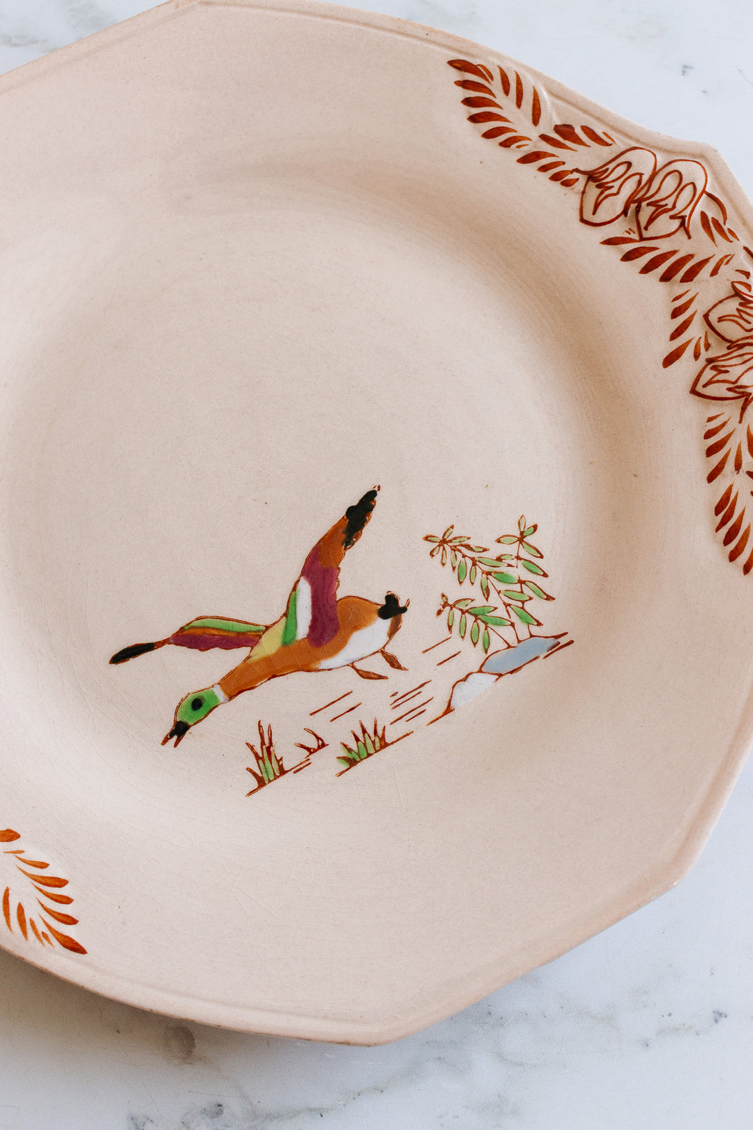 1930s art deco french émaux de longwy pink plate