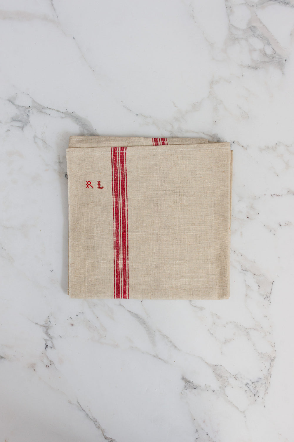 vintage french monogrammed kitchen "RL" torchon