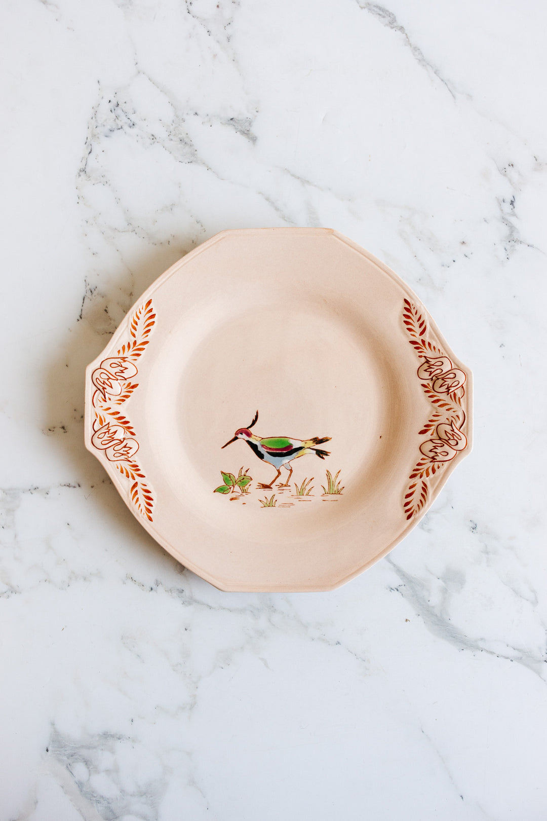 1930s art deco french émaux de longwy pink plate